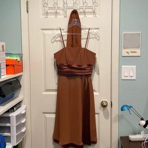 Cappuccino party dress with straps and matching scarf